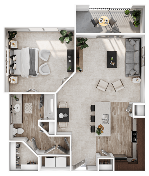 Floor plan for 1 bed, 1 bath, 768 sqft